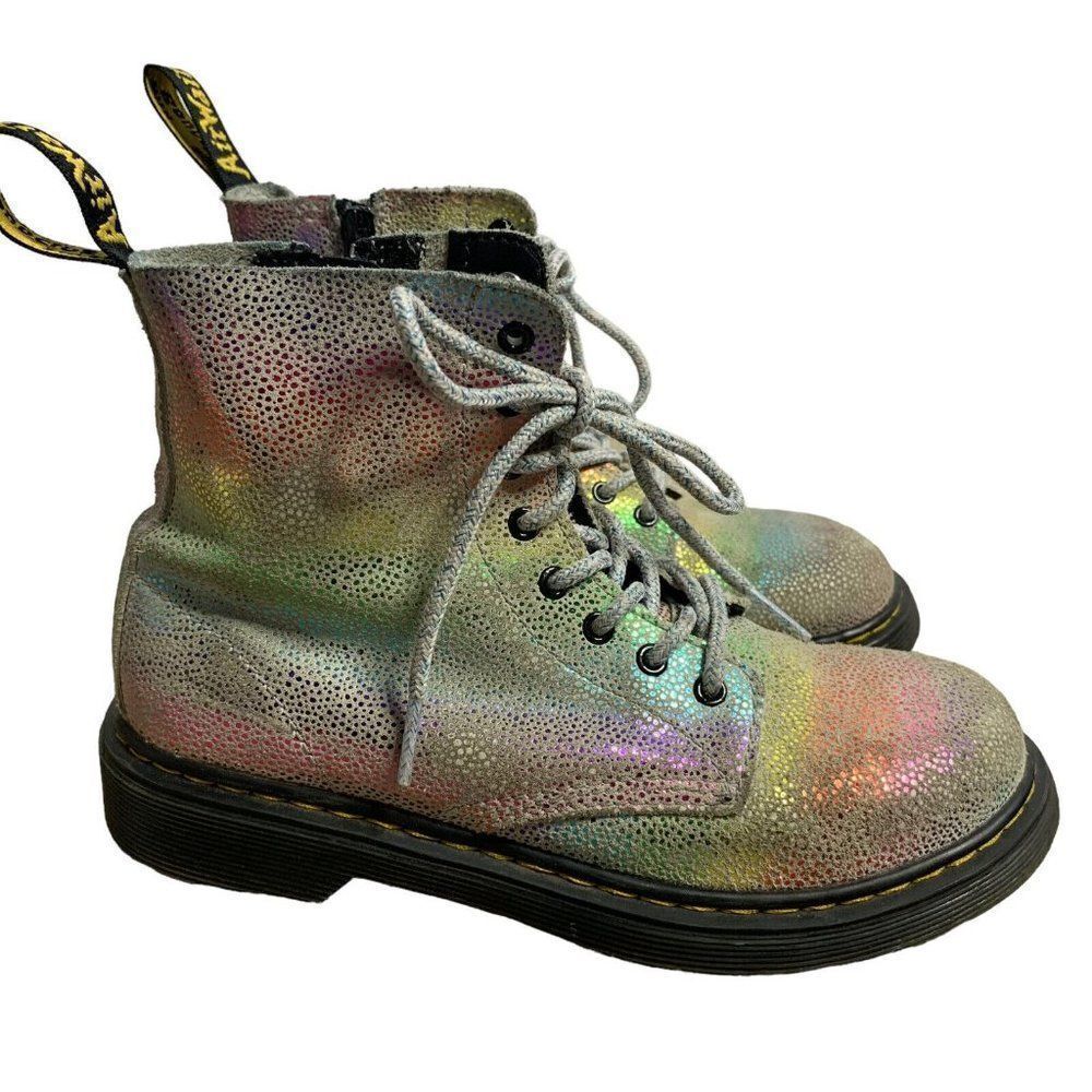 Dr Martens 1460 Pascal Boots 3 Rainbow Glitter Leather Laces Zip Rubber Sole